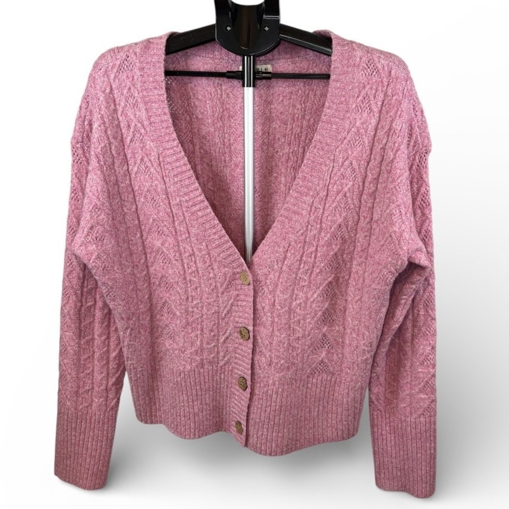 Kori Pink Cable Knit V-Neck Button Front Cardigan Sweater E5215 Womens M/L